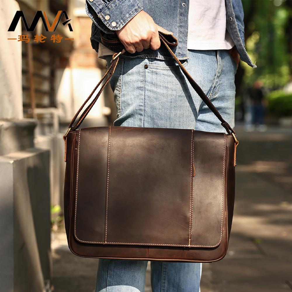 Genuine Leather Men's Crossbody Bag Minimalist High-End Large Capacity Horizontal Flap Design Daily Commuter Shoulder Bag
