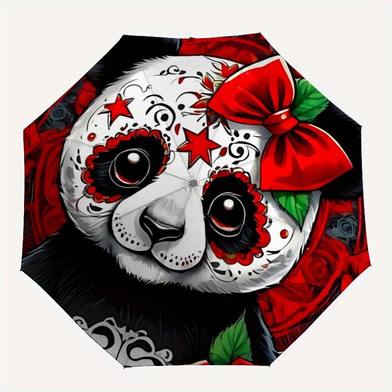 

1pc Panda Roses Automatic Open/close Umbrella, 8-Rib sturdy structure, Portable Travel Umbrella, Parties, Everyday Use, Outdoor Accessory, A
