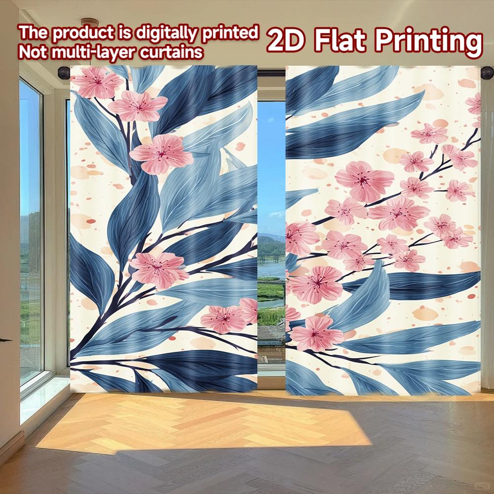 

Set Of 2 Flat Printing Curtains Without Rod Floral Leaves Dots Easter Festival Creative Yarn Holiday Made Polyester W100*H70(CM)-Grommet top&2PCS