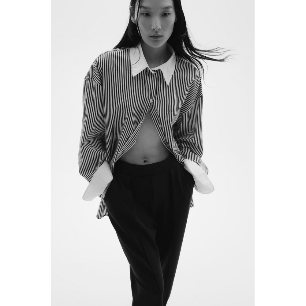 Узкие брюки HM с завышенной талией, темно-синие