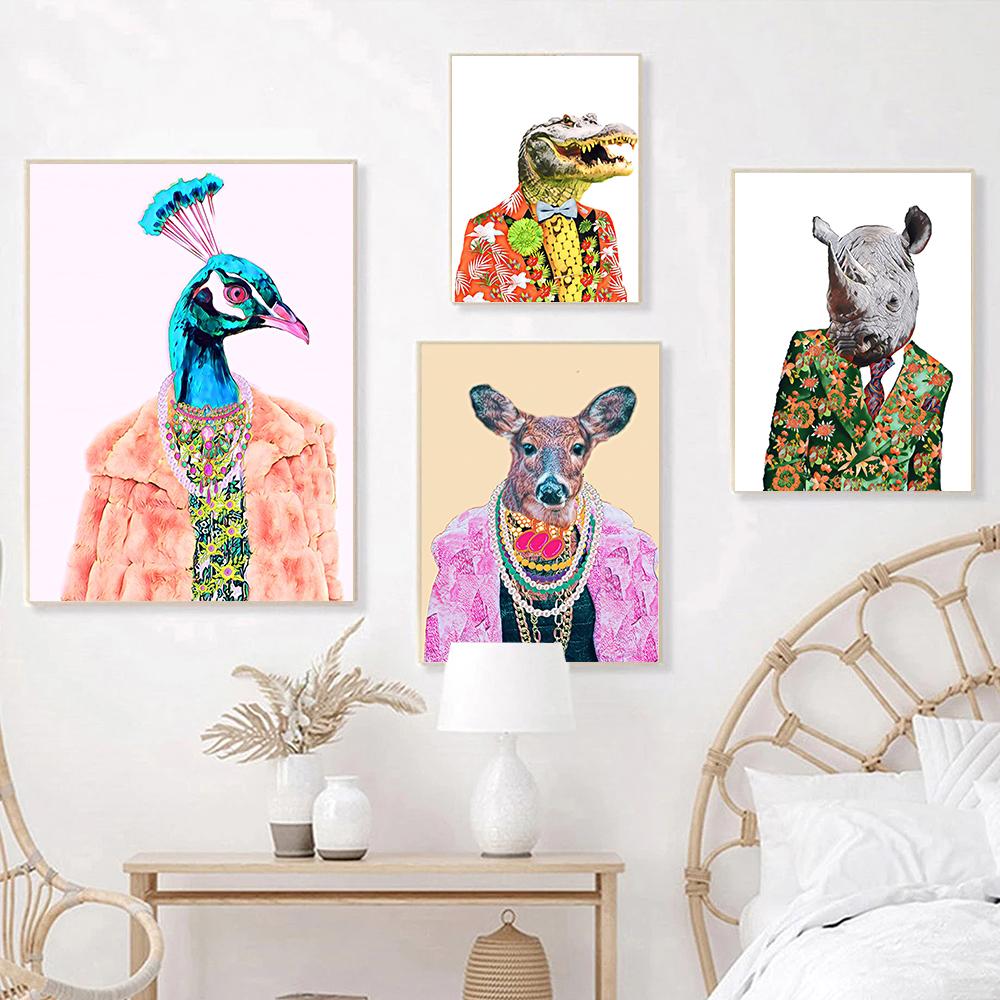 Koala Highland Cow Pauw Portrait Poster Gift Fun Fashion Alligator Deer Queen Rhino Print Animal Canvas Oil Painting Home Decor