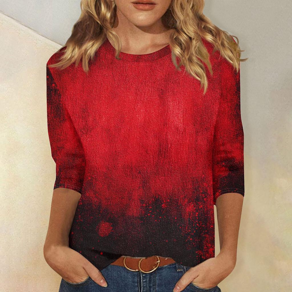 Women's Fashion Casual Three-quarter Sleeve Halloween Printed Round Neck Top