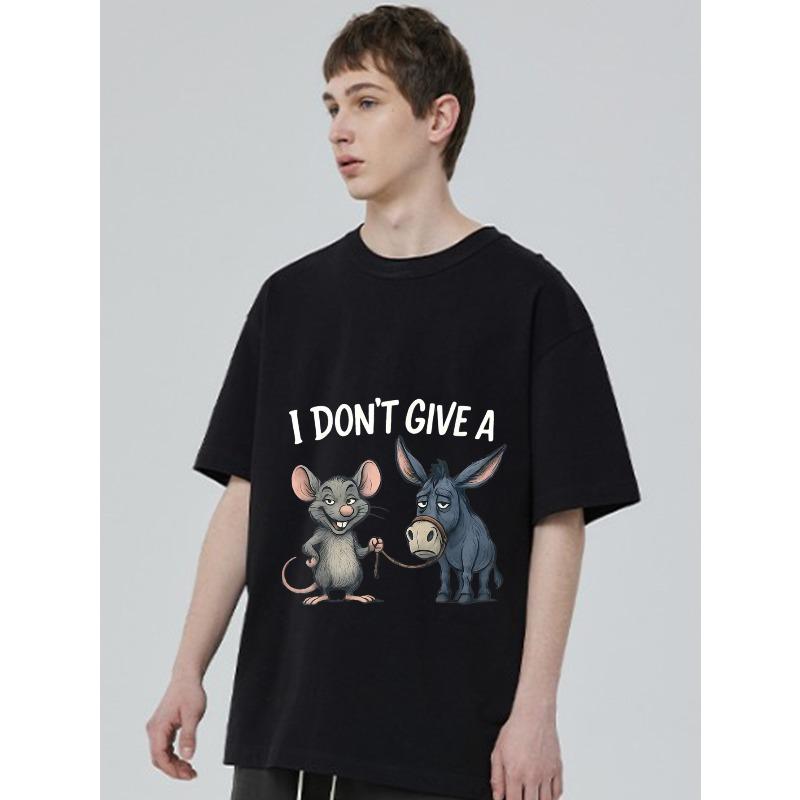 T-Shirt Schwarz I Don't Give A Mouse and Donkey Cartoon-Druck Freizeitkleidung für Männer und Frauen Streetwear Mode Sommer-Outfit