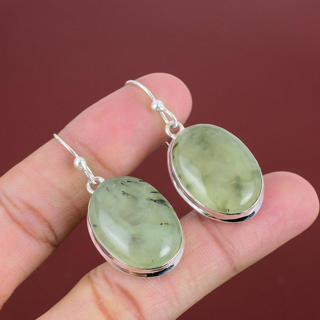 Moss Prehnite Earring Handmade Earrings Genuine Gemstone Jewelry 925 Sterling Silver Earring Unique Moss Prehnite Jewelry Anniversary Gifts