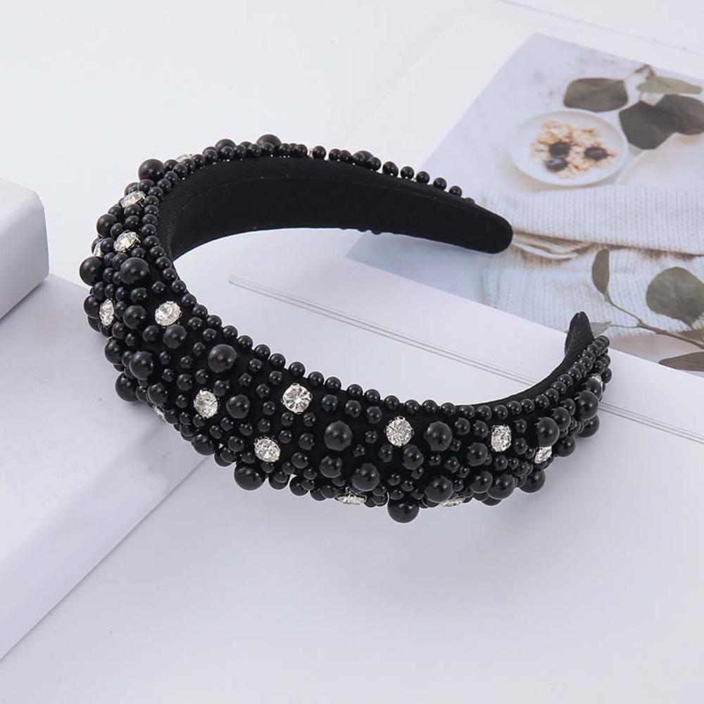 

Elastic Plastic Base Full Pearls Hair Hoop Luxury Style Baroque Headdress Women / Girls чорний