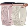 Lot-2 Bracelet for Apple Watch 38mm-40mm-41mm Series 9 8 SE 7 6 5 4 3 2 1 / Series 10 (42mm) Silicone Sunflower Motif White and Pink