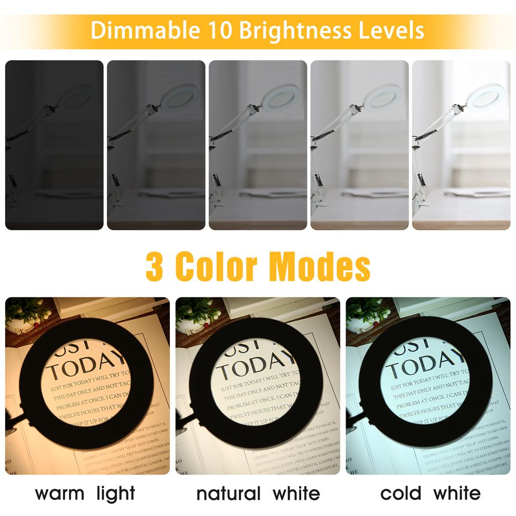 72LED 8X/10X NEW Illuminated Magnifier USB 3 Colors LED Magnifying Glass for Soldering Iron Repair/Table Lamp/Skincare Beauty