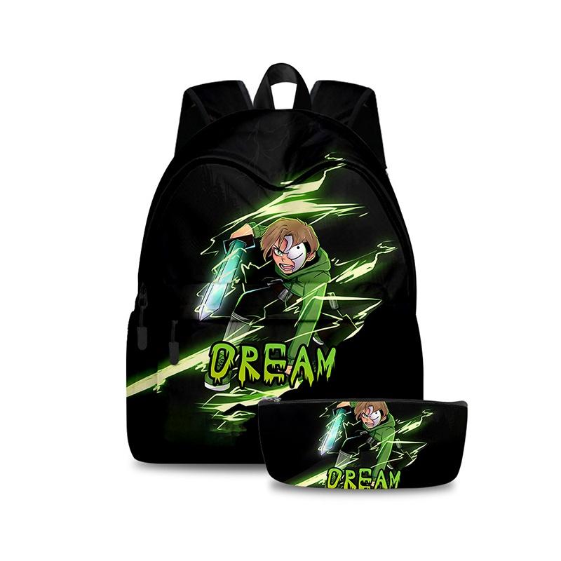 2pcs/set Dreamwastaken Dream Smp 3d Printed Backpack Schoolbag Pencil Bag For Men And Women
