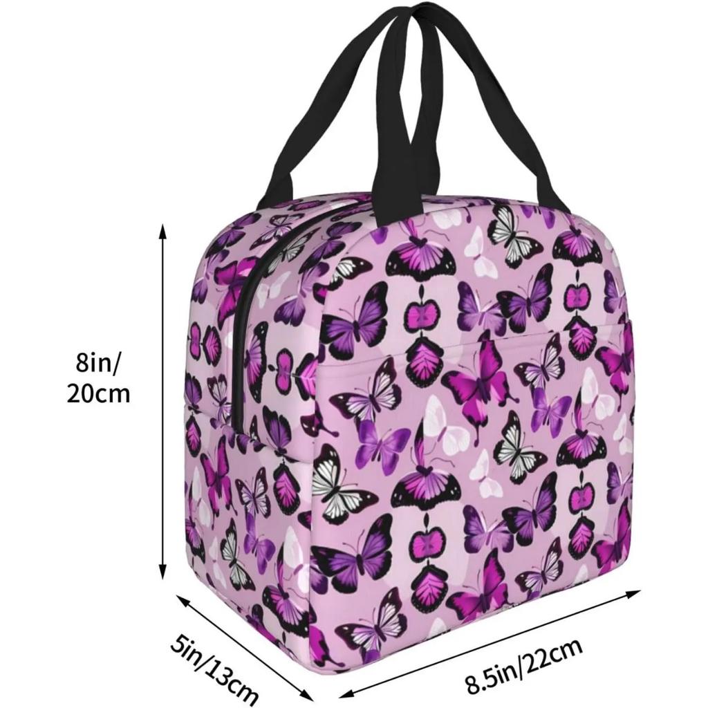 Beautiful Insect Purple Butterfly Insulated Lunch Bag Thermal Freezable lunch Tote Waterproof Bento Lu nch Box Women Men Lunc h