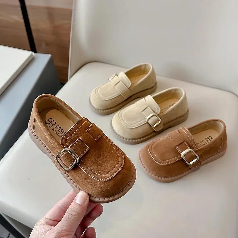 Fashion New Girls' Flat Shoes Simple Causal Children's Leather Shoes Soft Bottom Spring Autumn Kids Walking Shoes Hook Loop