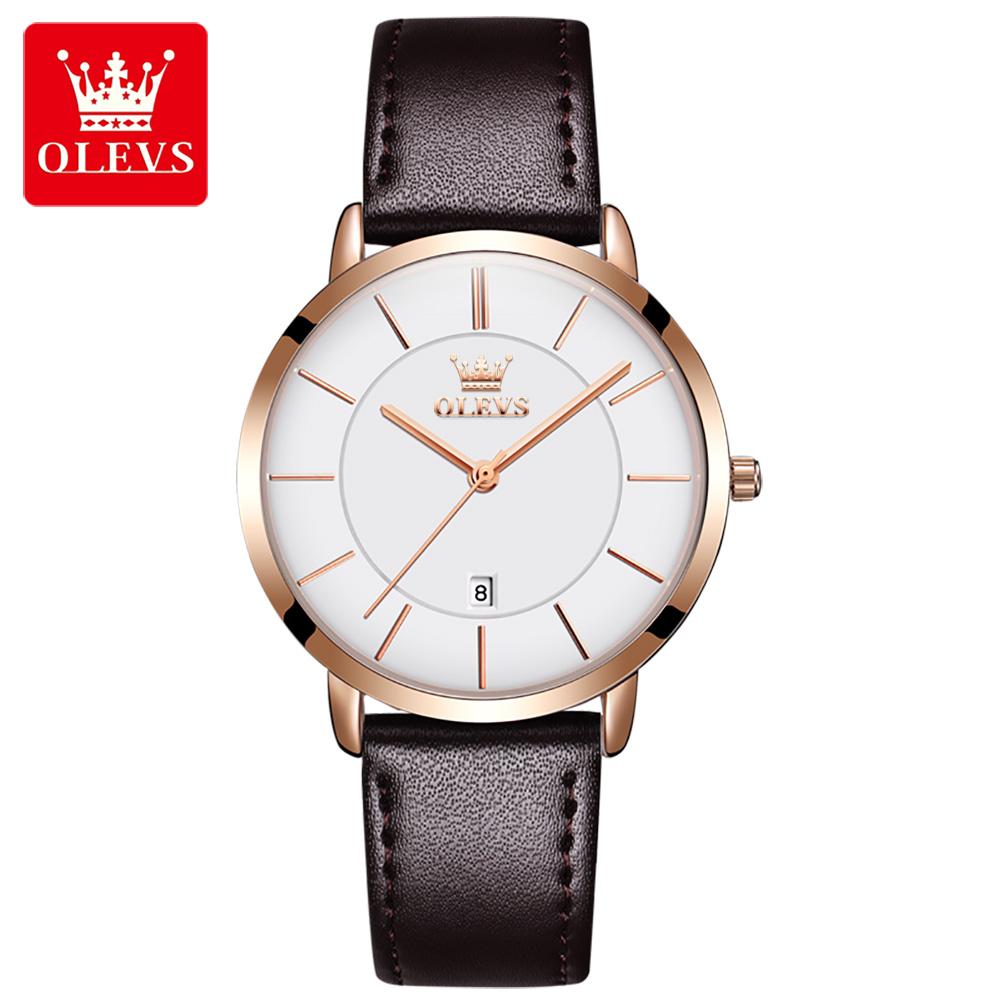OLEVS 5869 Leather Strap Woman Watch Ultra Thin Waterproof Original Quartz Watch for Women Simplicity Elegant Ladies Wrist Watch