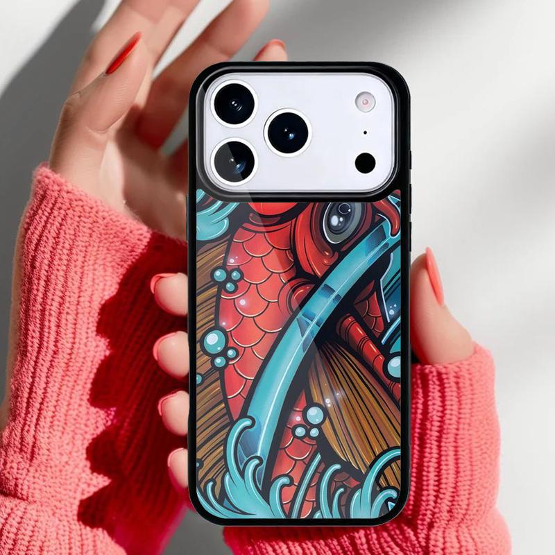 Koi Carp Fish Japanese Skull Tattoo Phone Case for iPhone 17 16 15 14 13 Pro Max Back Cover for 12 11 Pro Coque