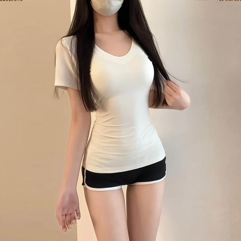 

Белая футболка-поло с коротким рукавом для женщин Новая летняя женская приталенная майка с открытыми плечами V-образный вырез Американский стиль S