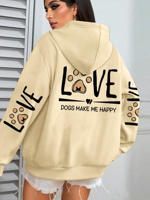 Kocham Psy Sprawiają, że Jestem Szczęśliwy Wzór Damska Bluza z Kapturem Jesień Wielokolorowe Bluzy z Kapturem Casualowe Pasujące do Wszystkiego Streetwear Polarowa Kieszeń Damska Bluza z Kapturem