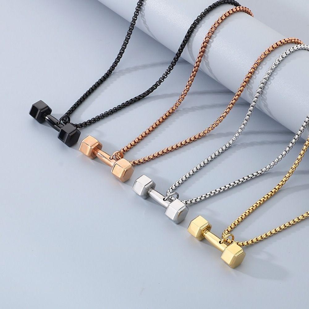 Mini Fitness Series Pendants Titanium Steel Dumbbell Sports Necklace Dumbbell Necklace  Bodybuilder