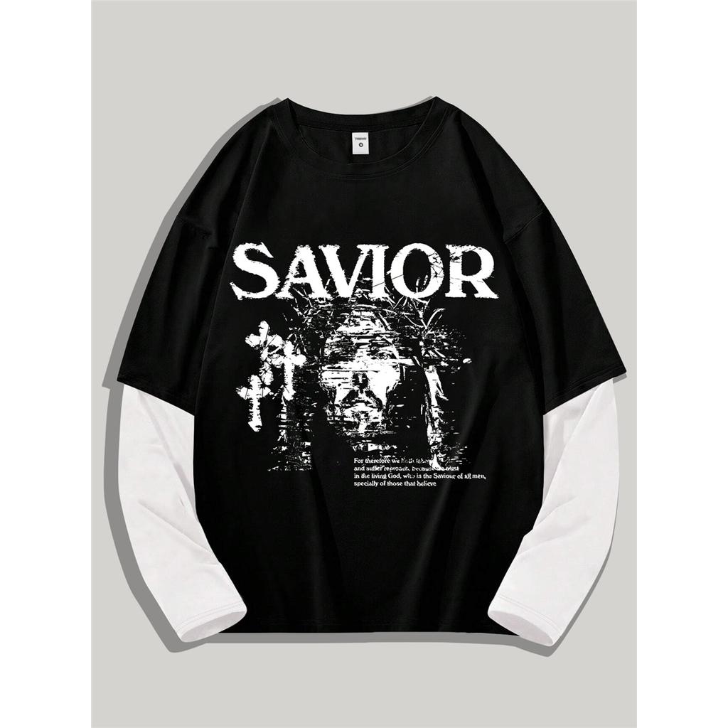 Men's Y2k Goth Shirt Graphic Oversized Long Sleeve Crewneck Tee Streetwear Tops Spring Fit