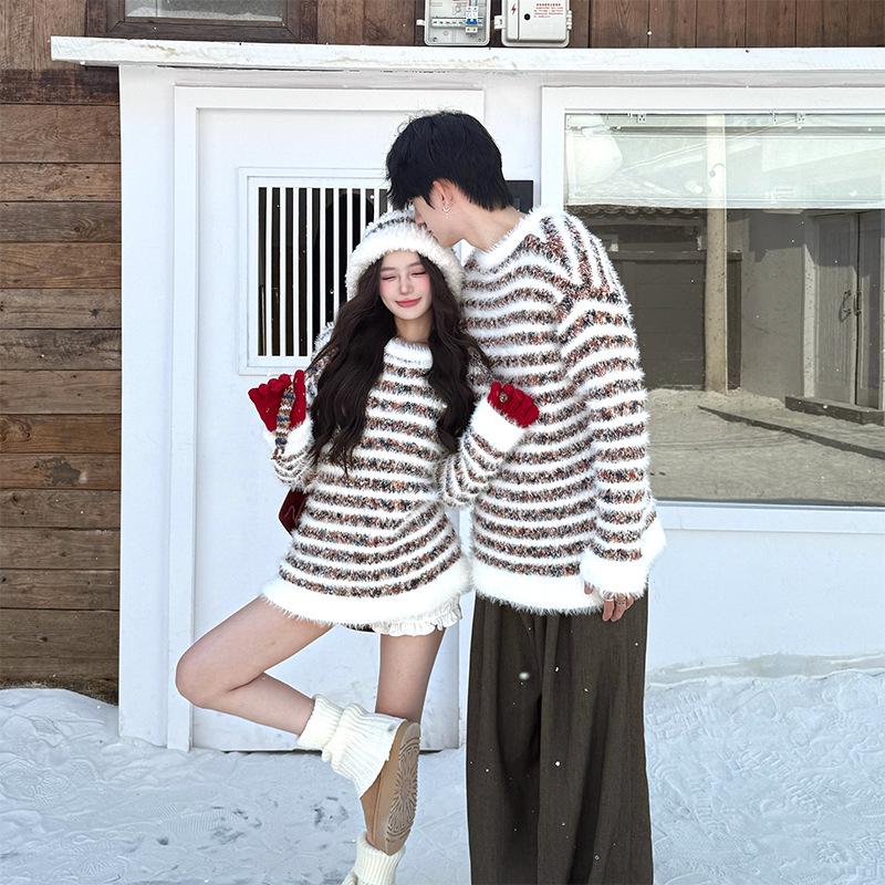 Women's Autumn/Winter Korean Style Color Block Knitwear & Hat Set