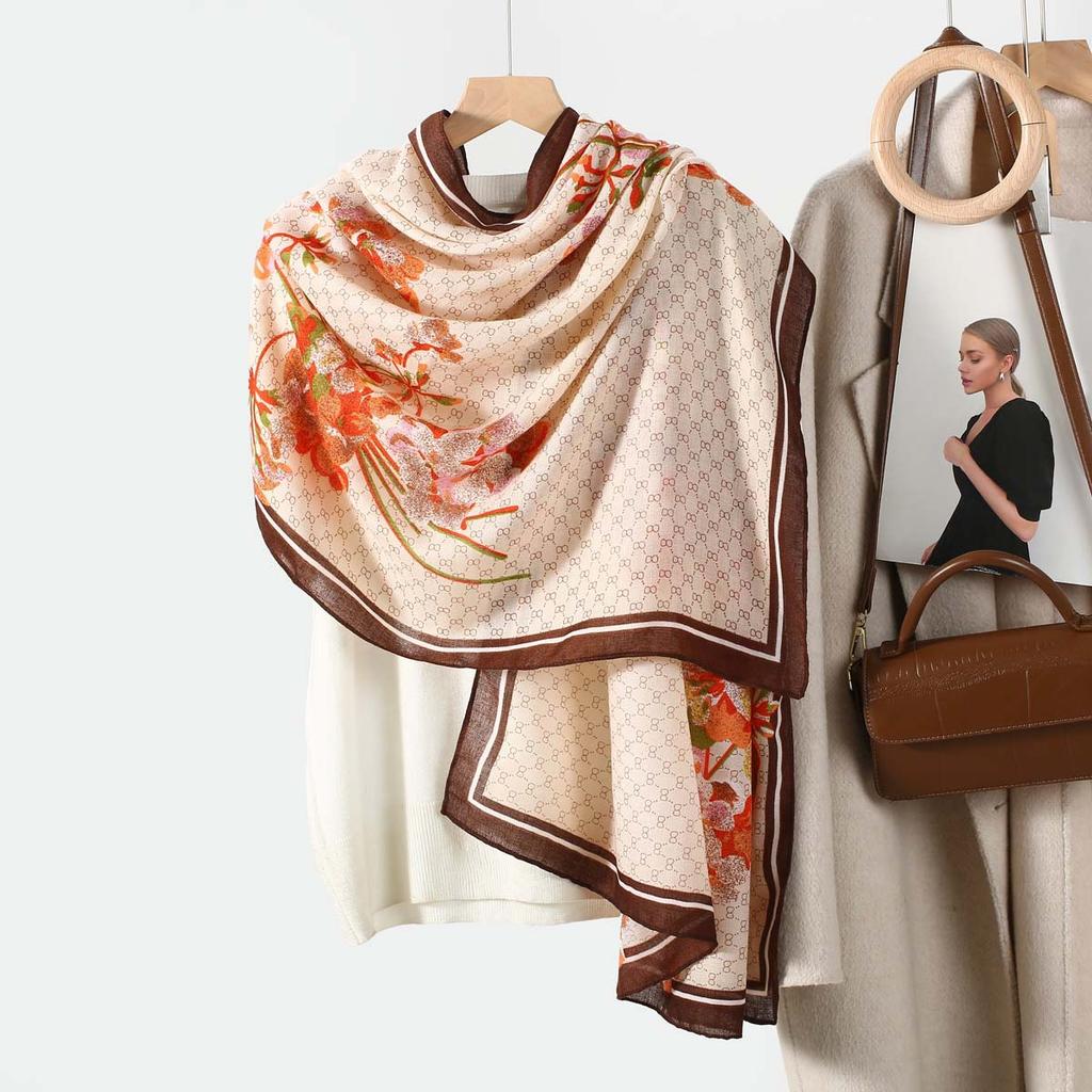 2025 New Cotton and Linen Feel Simple Color Matching Scarf Korean Version Fashion Foreign Style Travel Sunscreen Yarn
