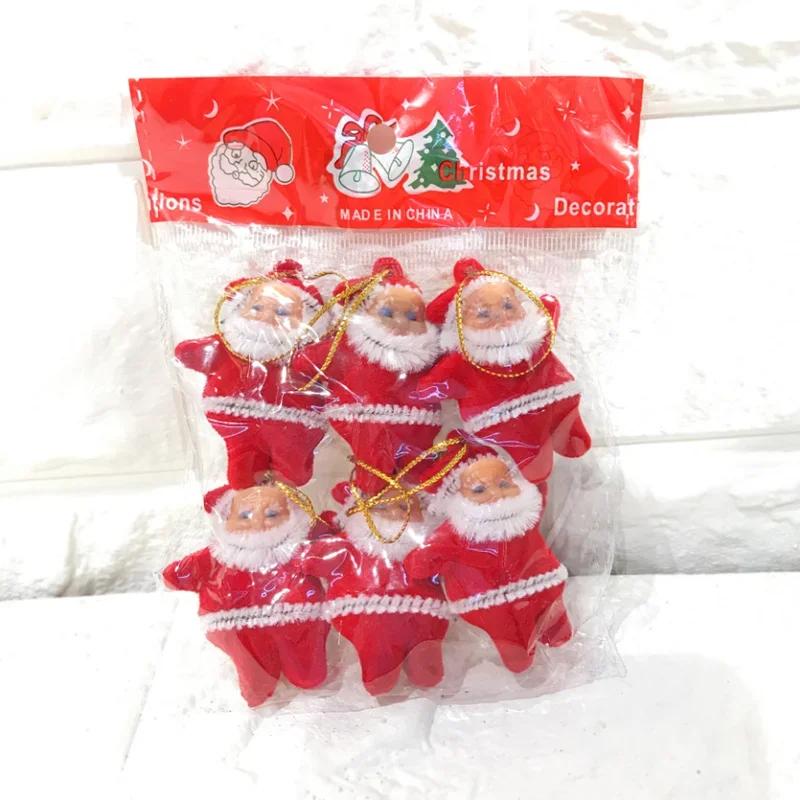 Christmas Decorations for Home Christmas Tree Hot Sale 6Pcs Ornaments Santa Claus Pendant Colors 2" Gold Powder Santa Claus