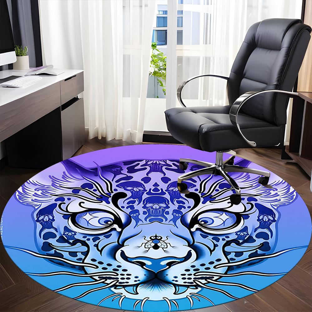 1pc Tiger Skull Office Round Area Rug, Indoor Mat Suitable For Office, Under Office Chairs Bedroom Living Room Home Decor, Room Deco