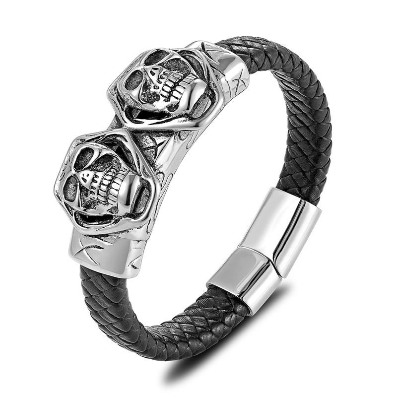 Men'S Jewelry, Gold Steel Color, Titanium Steel, Stainless Steel, Black Leather Rope Bracelet, Magnet Buckle Personality