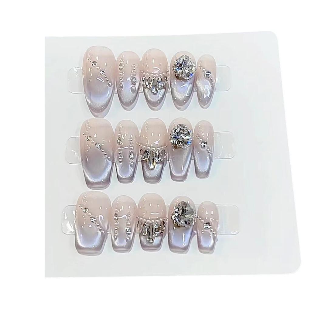 Manichiură Fototerapie Pură Lucrată Manual Gri-albăstrui Diamante Mărunțite. Plasturele reutilizabil finit poate fi îndepărtat