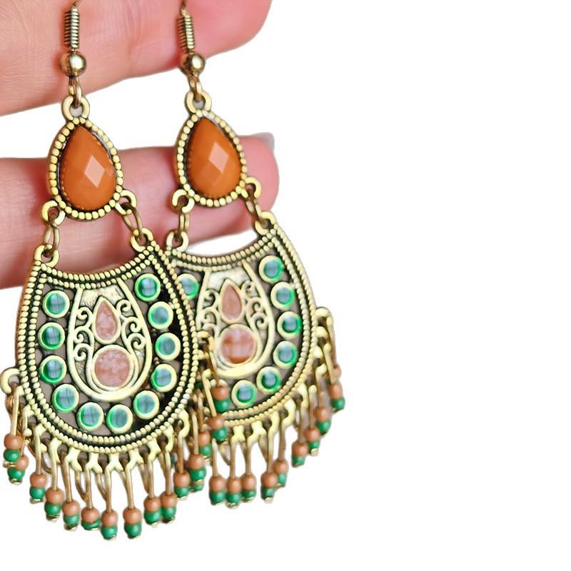 Oil Drop, Water Drop, Rice Ball, Fringed Ear Hook, Bohemian Vacation Style Retro Earrings, Light Luxury High-end Earrings.