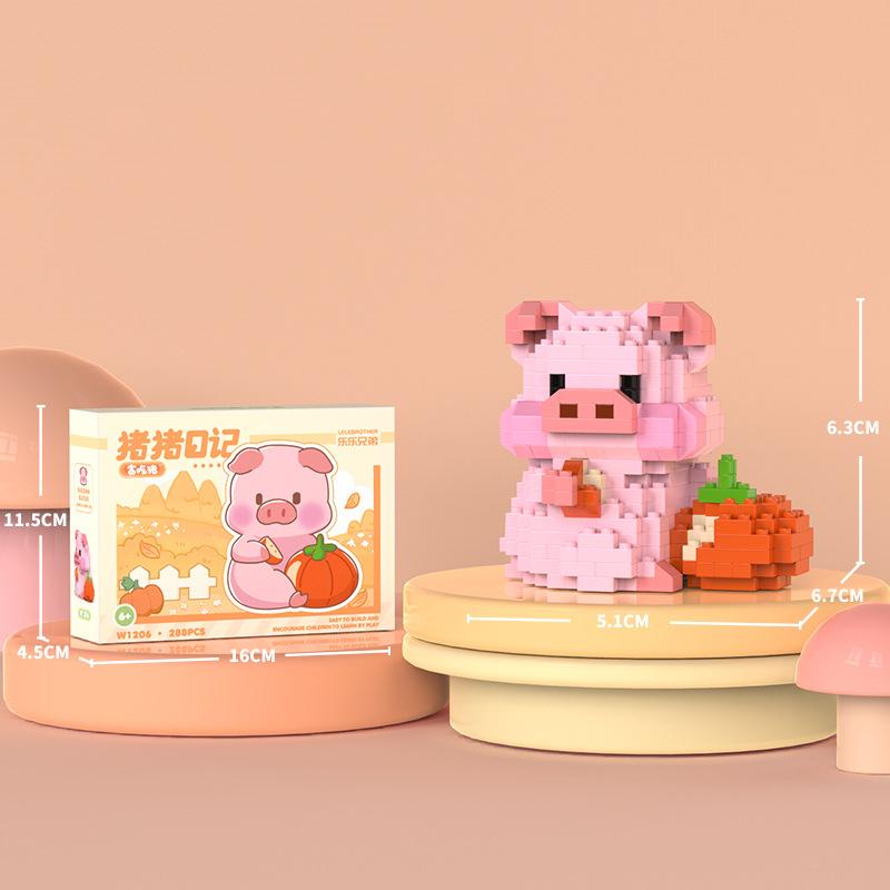 Micro-particle Pig Diary Cartoon Pig Doll Model Ornaments Children's Educational Toys Assembled Building Blocks
