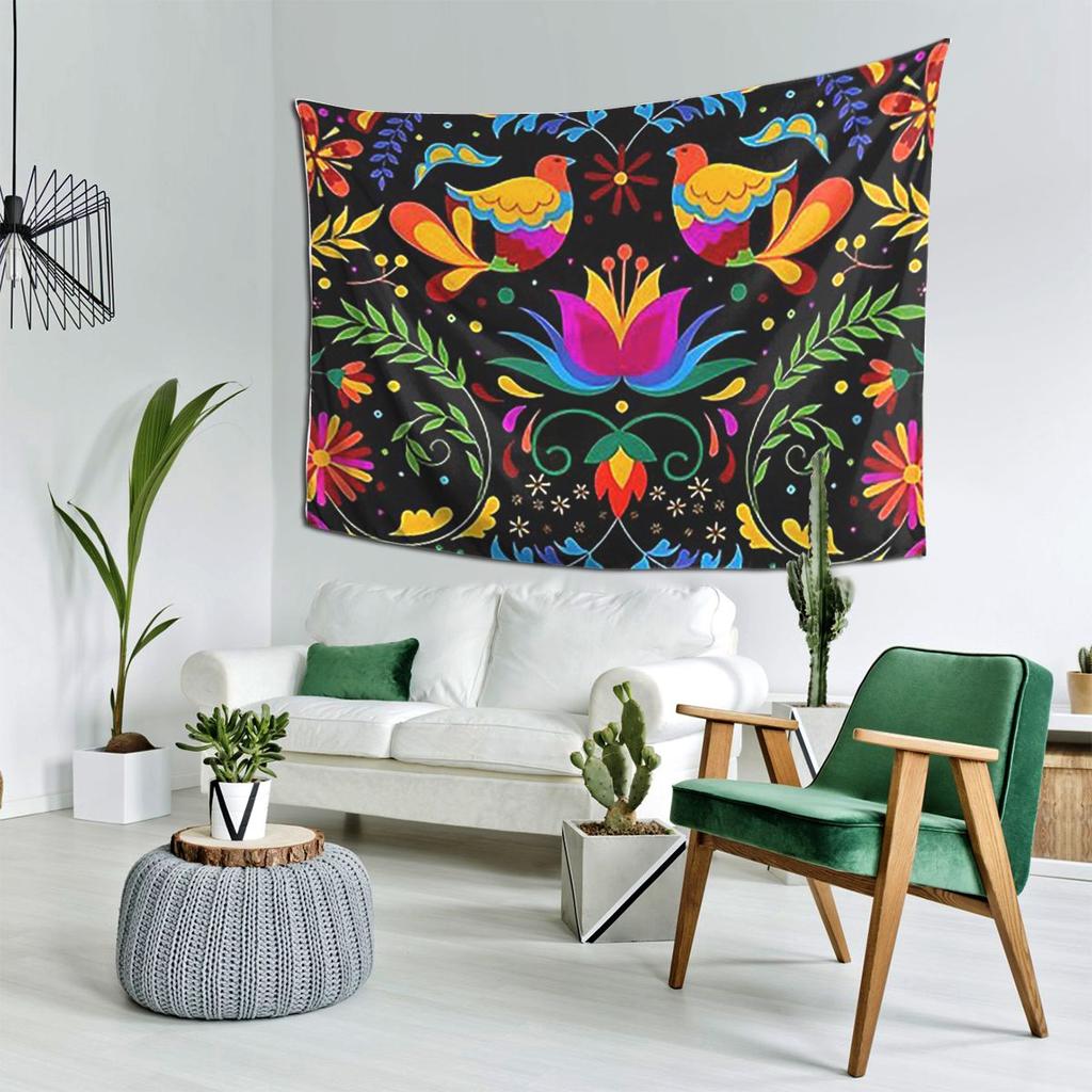 Mexikanische Blumen und Vögel Wandteppich Dekor Kunst Ästhetische Wandteppiche für Wohnzimmer Schlafzimmer Haus Wandtuch Wandbehang