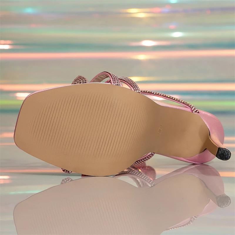 Fashion Eilyken Summer Sexy CRYSTAL Rhinestone Narrow Band Women Sandals Ankle Strap Stripper Thin Heels Elegant Party Pumps Shoes