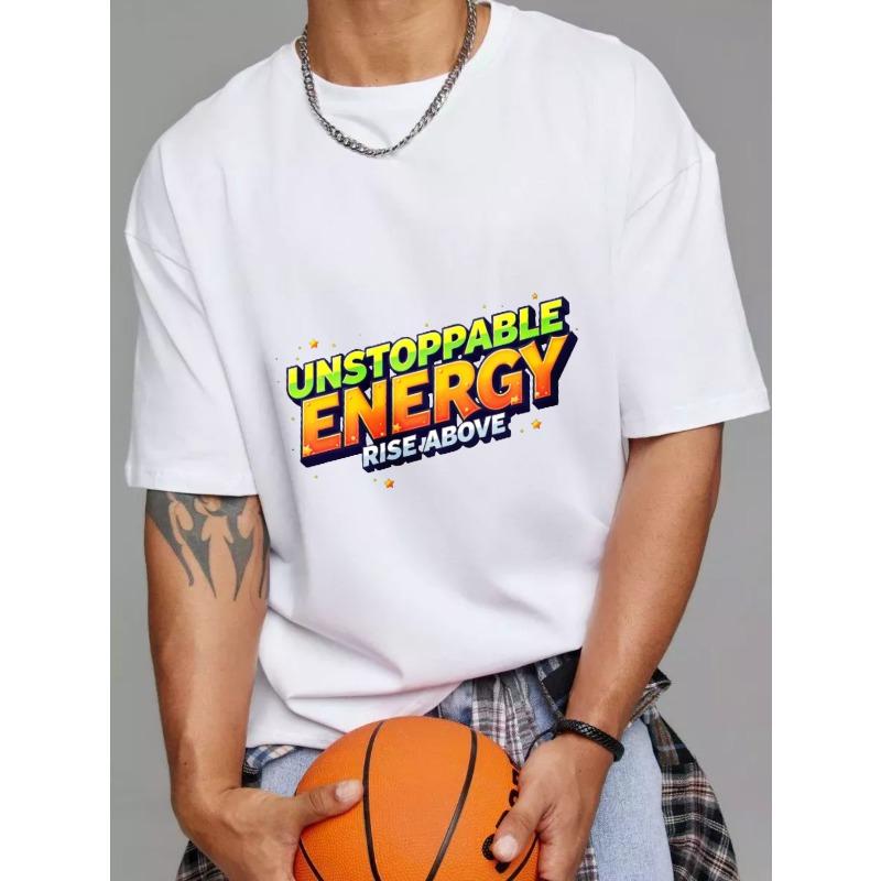 Unisex T-Shirt Weiß Unaufhaltsame Energie Übersteige es Grafikdruck Lässig Streetwear Mode Top für Alltagskleidung und Ausflüge