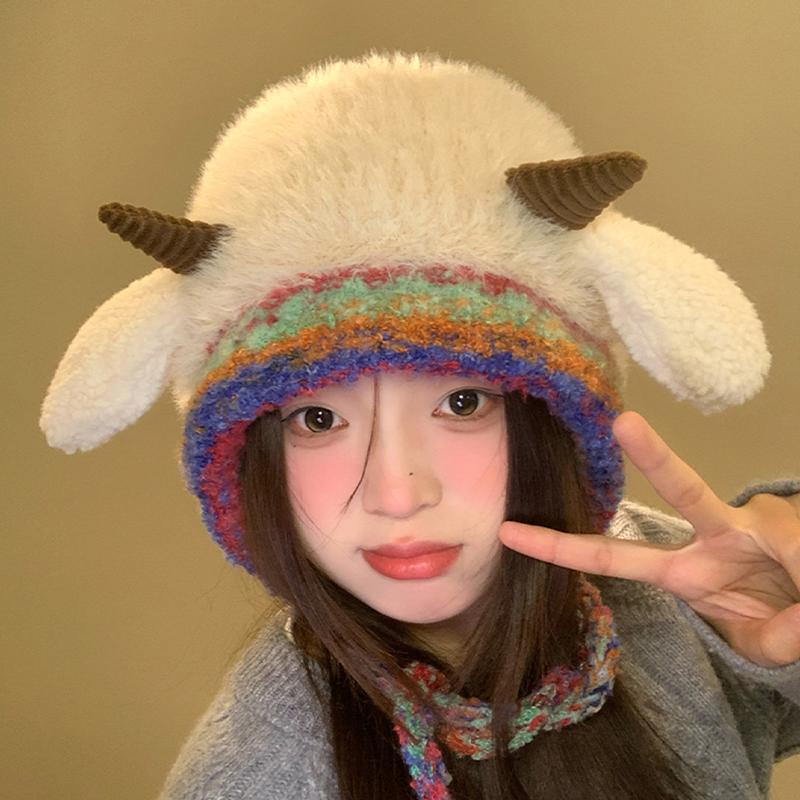 Korean Cute Plush Hat Autumn And Winter Warm Knitted Earmuffs Cold-Proof All-Match Hat
