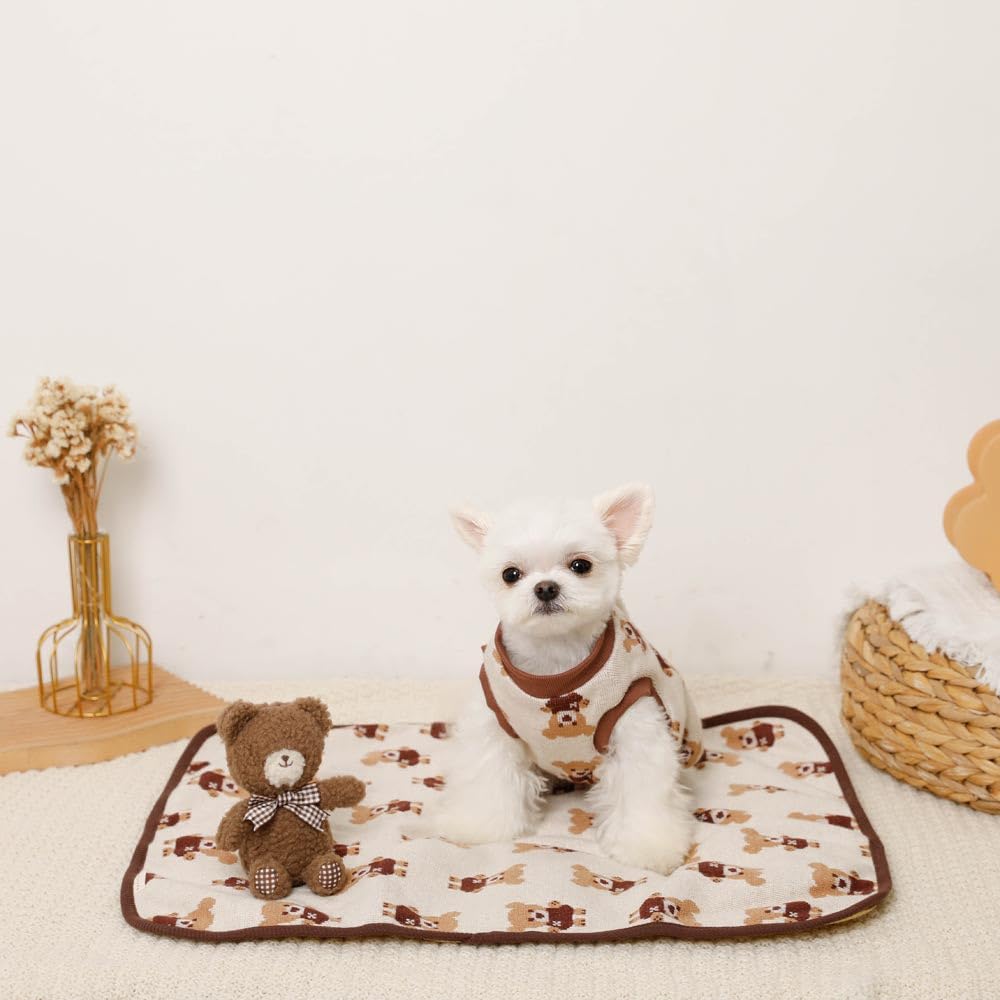 Monchéri "Bear Jacquard Cafe Mat" Dog PillowBlanket for Small and Medium Dogs (FREEIvory) Cute, Stylish, Popular Brand for Toy Poodles and Chihuahuas
