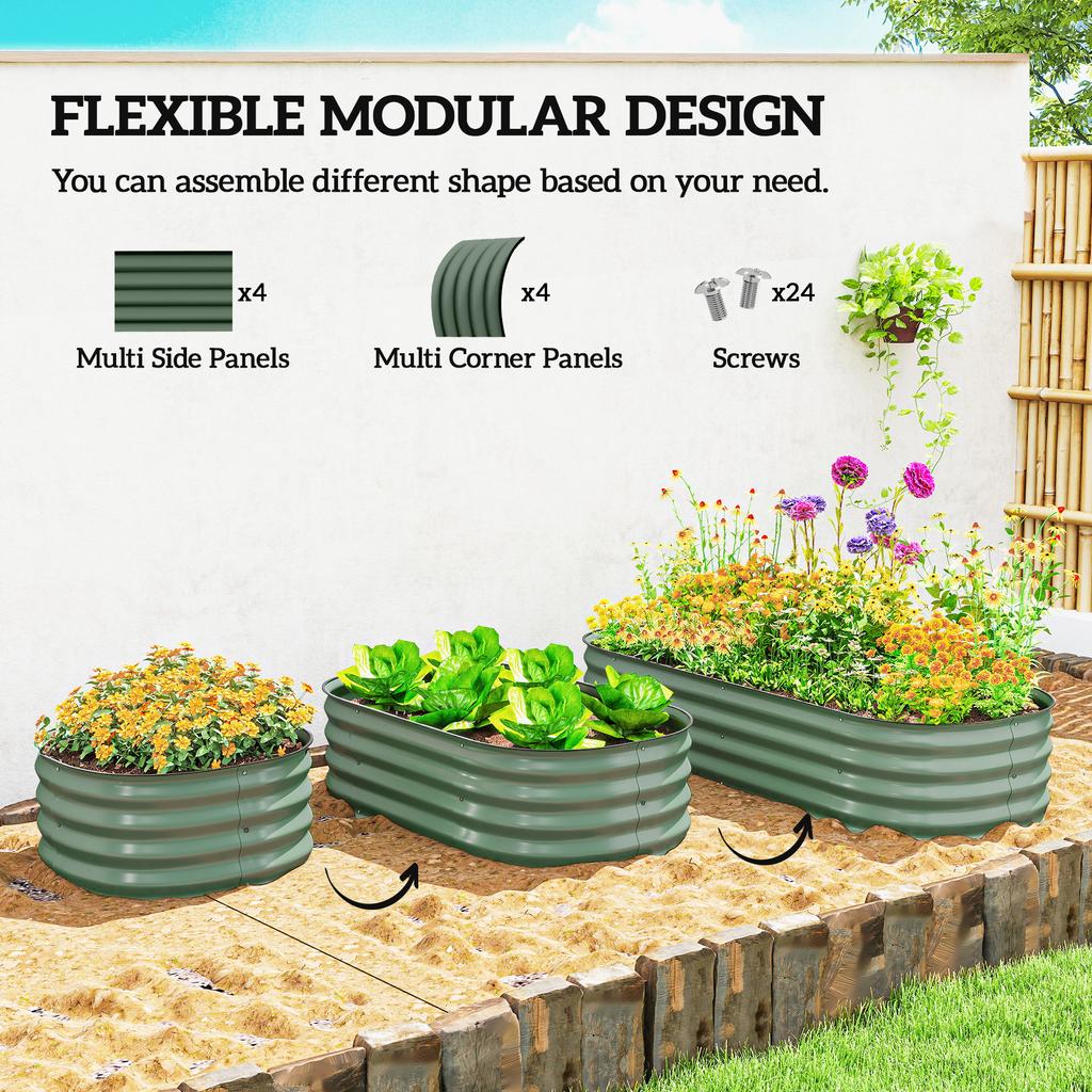Galvanised Raised Garden Bed, Metal Planter Box with Safety Edging, for Flowers, Herbs, Succulents, Green