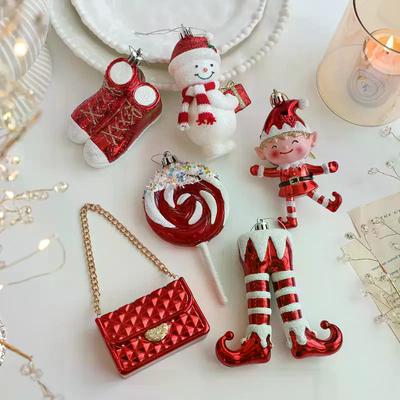 Christmas Pendant Red White Cartoon Plastic Christmas Tree Pendant DIY Vertical Pendant Family Christmas Atmosphere Decoration