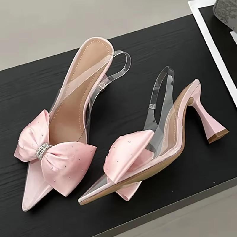 Fashion Eilyken Fashion Butterfly-knot Pointed Toe Women Pumps PVC Transparent High Heels Sandals Wedding Banquet Female Mules Shoes