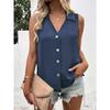 Women Summer New Style Solid Color V Neck Loose Chiffon Shirt Sleeveless Button Down Vest Blouse
