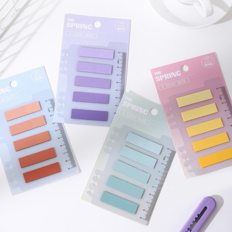 100 Sheets Color Transparent Waterproof Loose-Leaf Label Sticky Notes Index Tab Strip School Office School Stationery Supplies