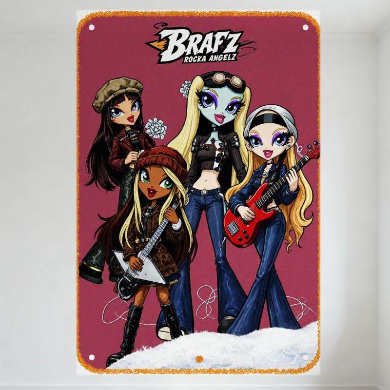 Bratz Rock Angelz Мультяшная Металлическая Жестяная Табличка Винтажный Музыкальный Декор для Дома Бар Мужская Пещера Клуб Кафе 20x30cm（7.8x11.8inch）