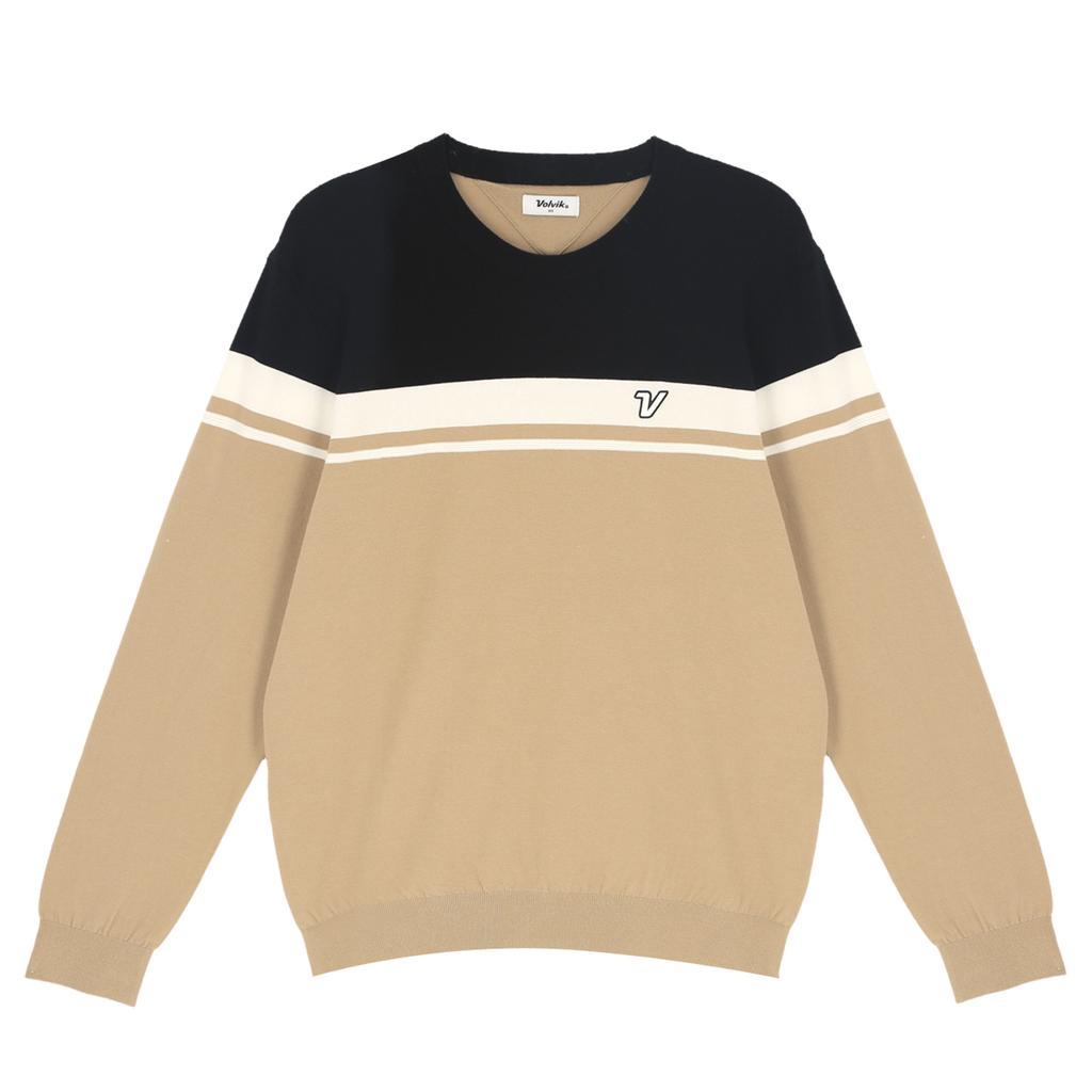 VOLVIK GOLFWEAR Men'S Golf Essentials Colorblock Round Long Sleeve Knit Vmktp291_Be