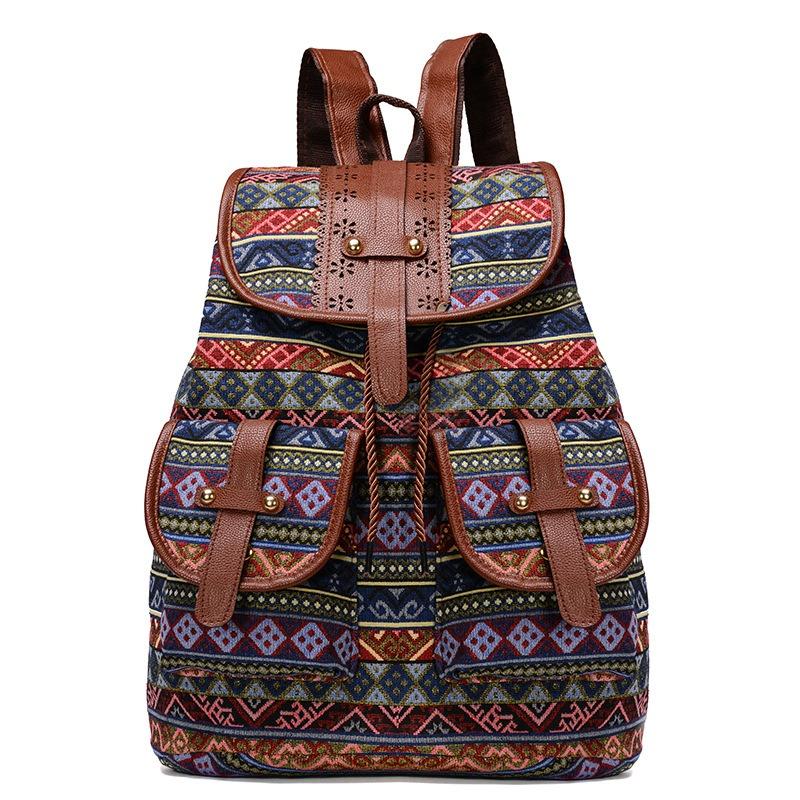 New Exotic Backpack Retro Trend Large Capacity Casual Fashion Personality Draw Belt Women's Bag