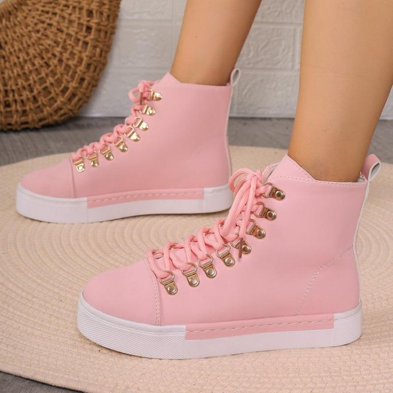 High-top Shoes Women's Thick Baseplate Shoes New Round Head High-top Casual Board Shoes Women