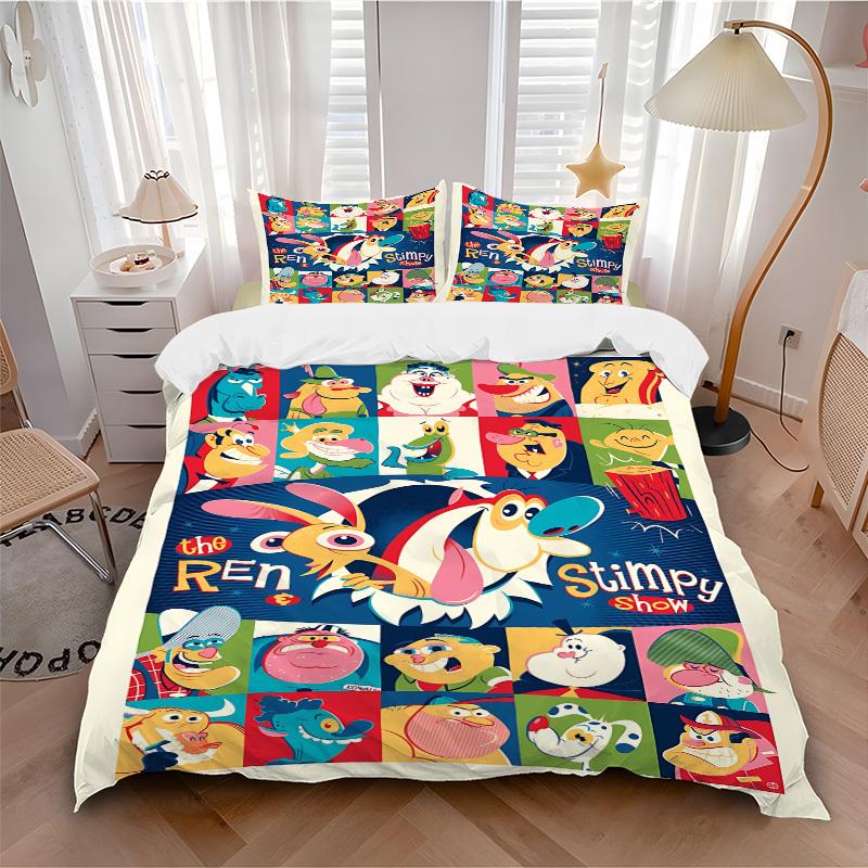 

3pc The Ren & Stimpy Show Bedding Set Guest Room Bedroom Decor Christmas Halloween Decor Birthday and Holiday Gifts- All Seasons 3pcs Quilt 153 135x200cm