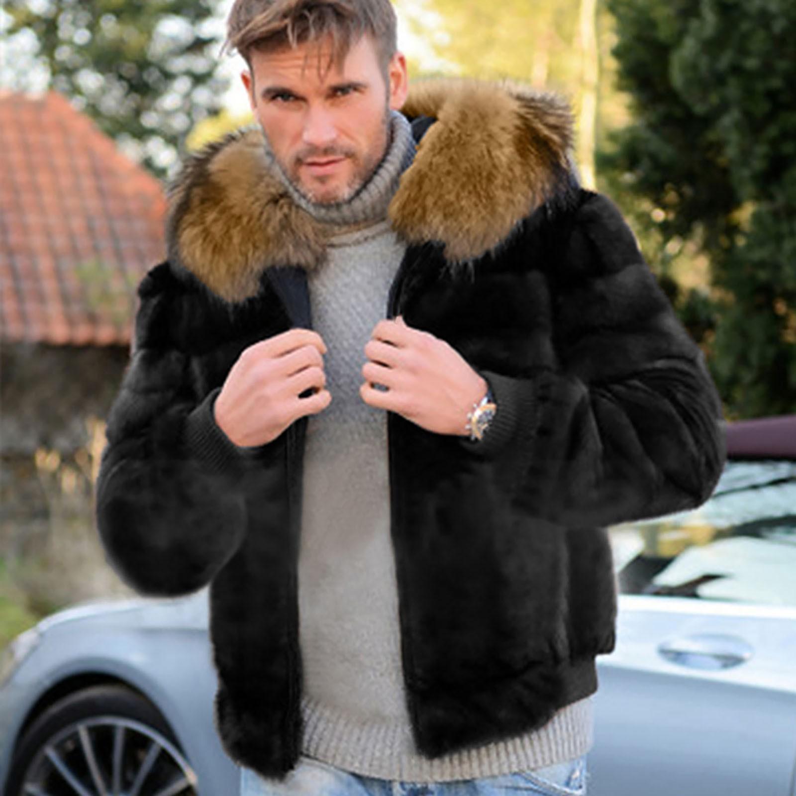 

Мужская искусственная куртка, теплое пальто с толстым воротником, куртка с капюшоном, кардиган XXXL чёрный