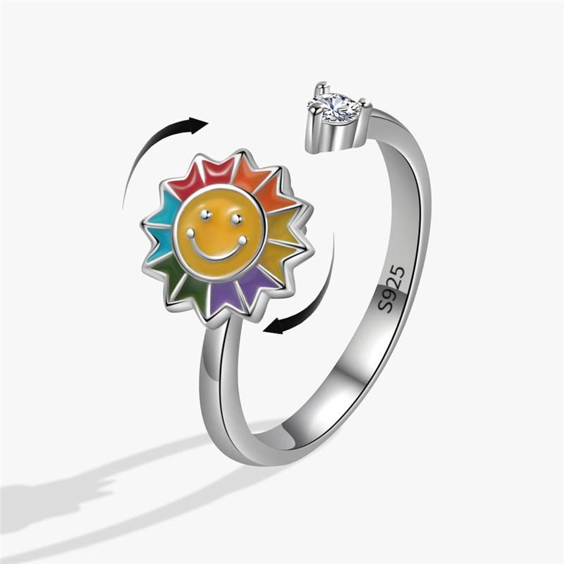 Fashion Beads Anxiety Ring Fidget Spinner Rings Korea Crystal Butterfly Flower Star Moon Ring Anti Stress Jewelry Gift