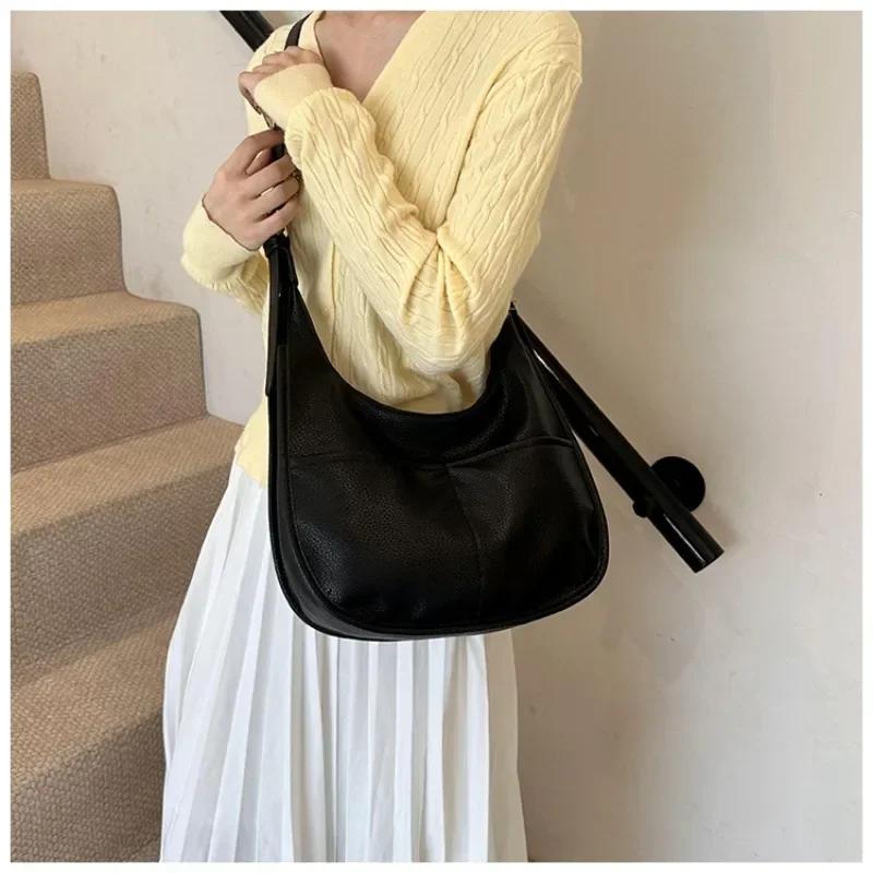 Geantă cu textură de înaltă calitate pentru femei de mare capacitate, noua geantă retro cu umăr de toamnă și iarnă
