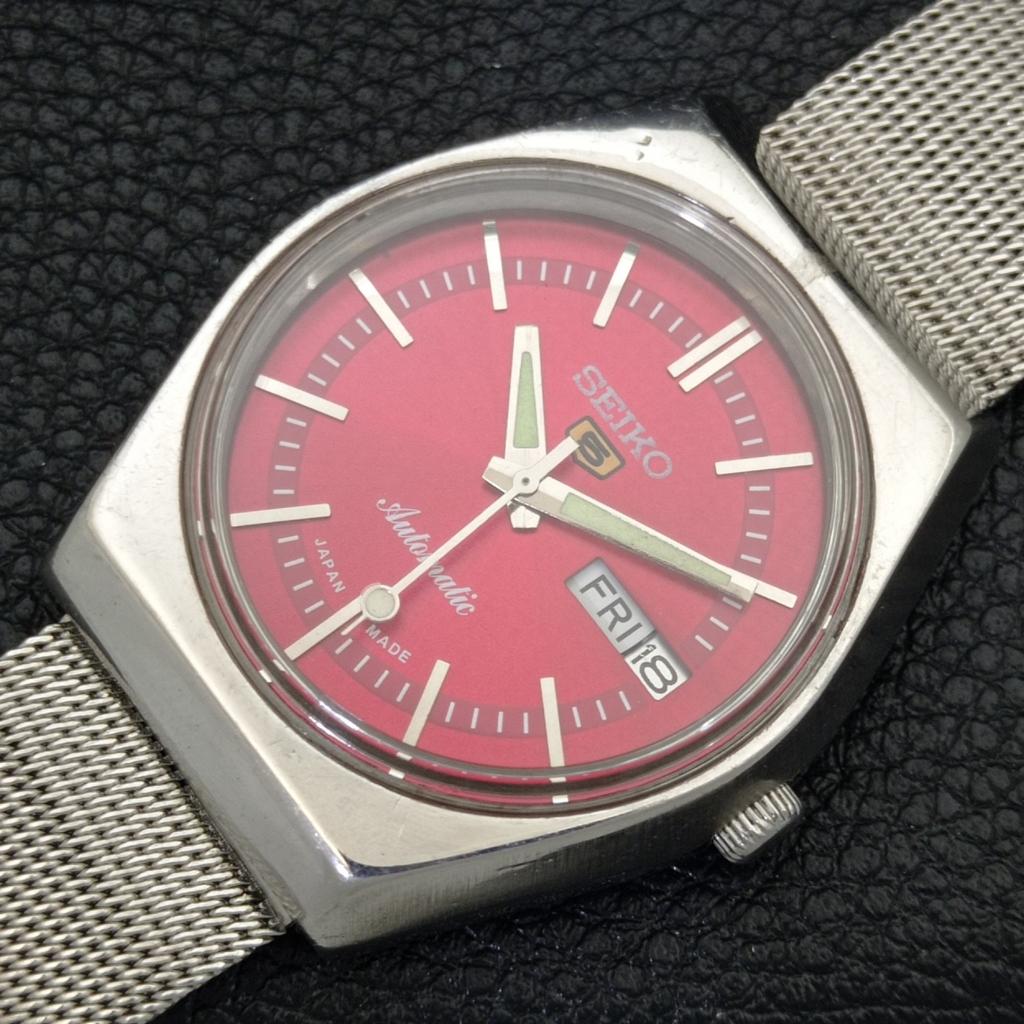 VINTAGE JAPAN SEIKO 5 AUTOMATIC 6309A MENS RED COLOR DIAL WATCH A500842-5 R154-a500842