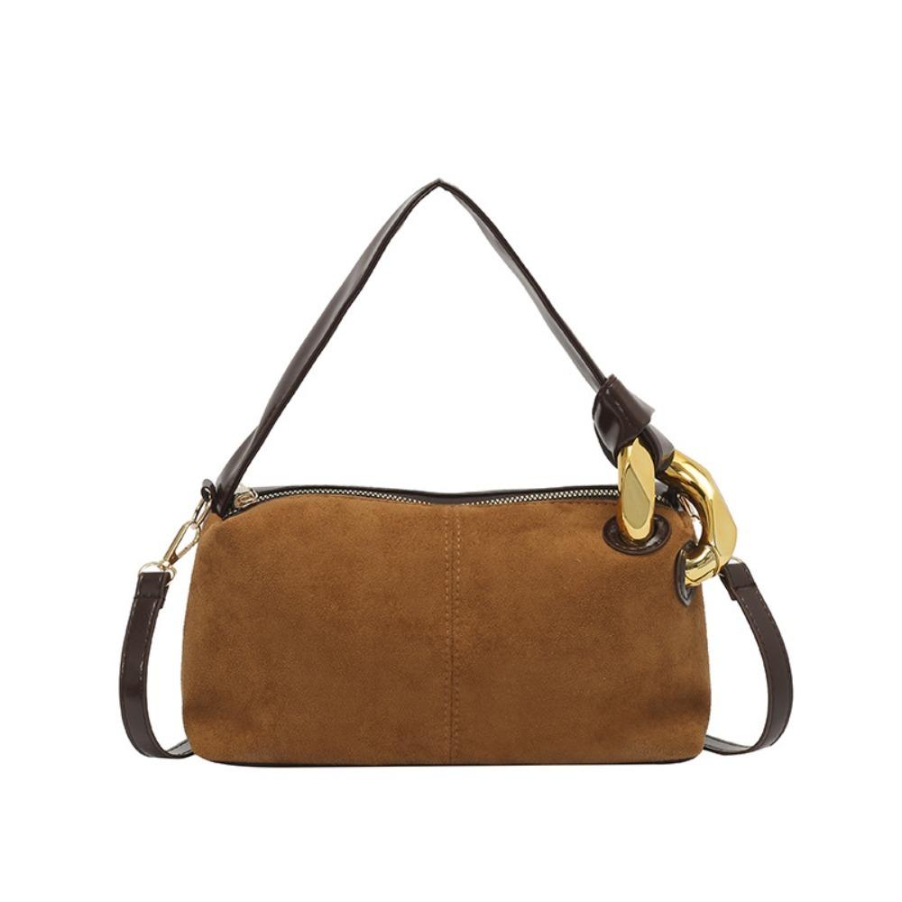 

Retro Faux Suede Shoulder Bag Matte Suede Light Crossbody Bag Solid Color Handle Bag Women коричневый