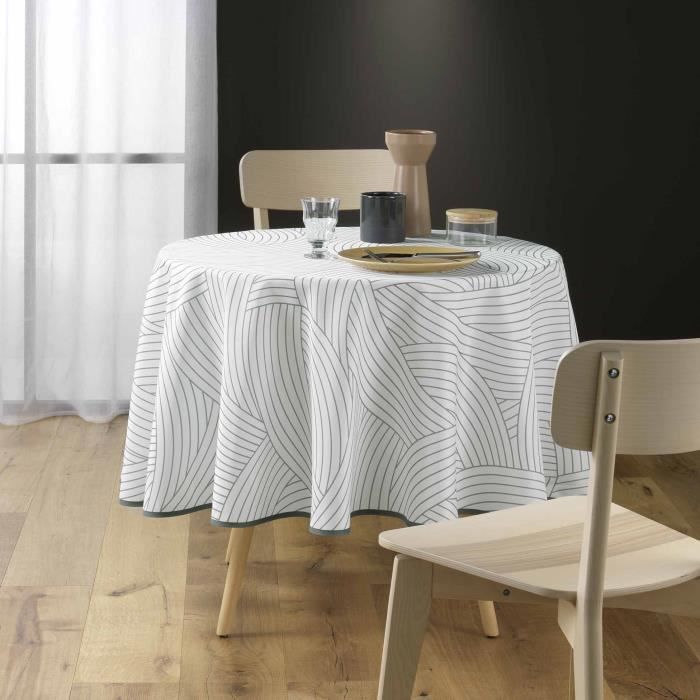 Nappe de table ronde - Linae - 180 cm - Blanc - Synthétique - Infroissable