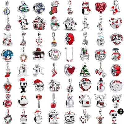 925 Silver Christmas Tree Snowman Reindeer Santa Claus Sled Bell Bead Pendant DIY Exquisite Jewelry European Series